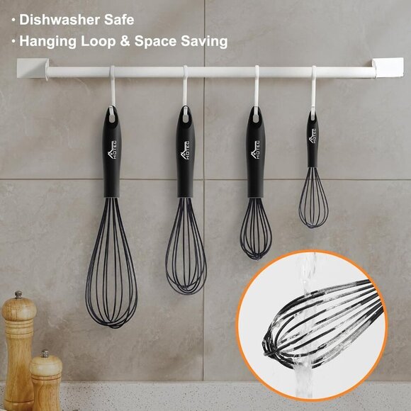 4 Pieces Silicone Whisks Set, Wire Balloon Whisks Egg Beater, Non-slip H… - Picture 9 of 15